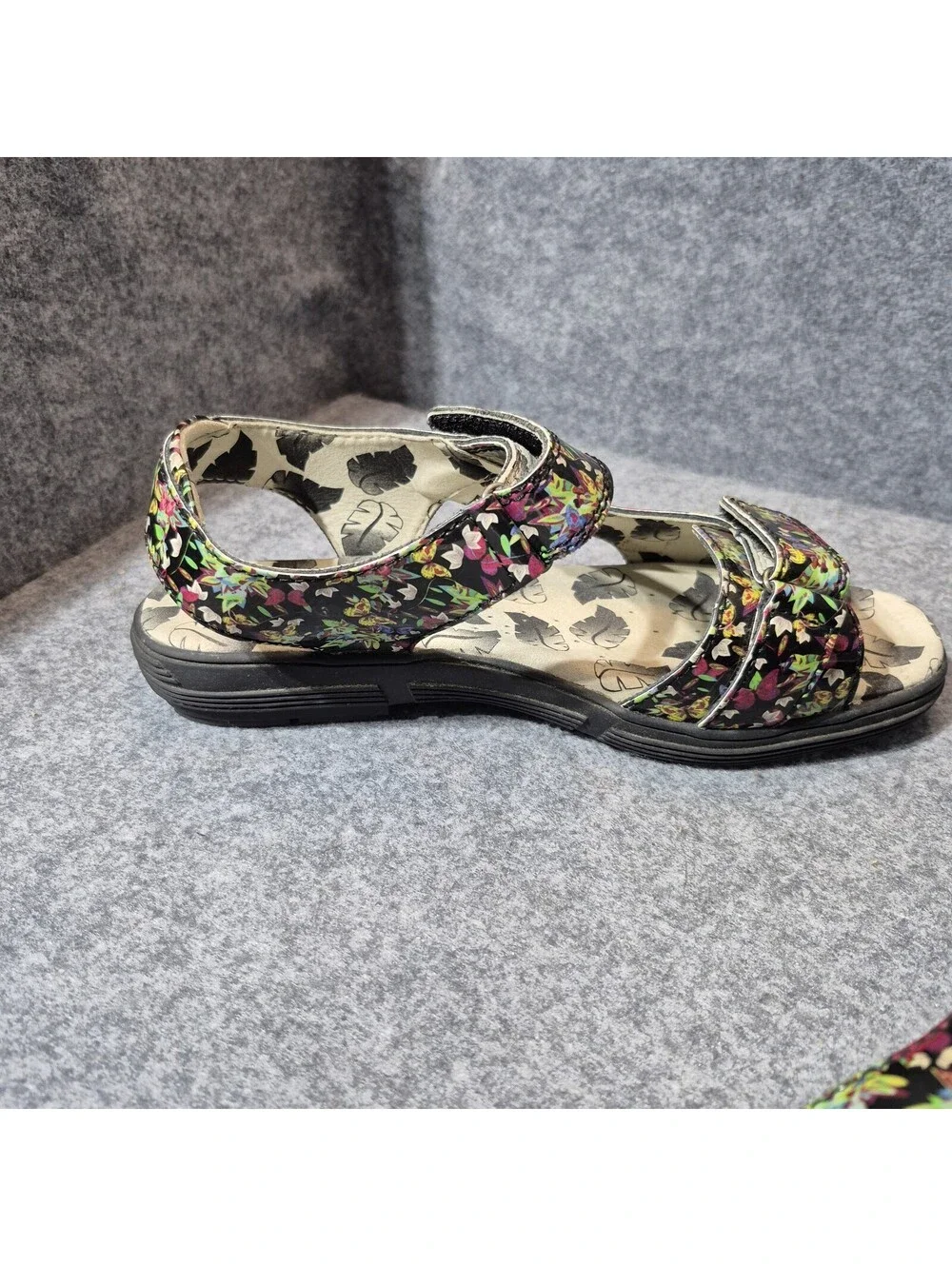 Women's Floral Greenleaf Leather 2-Strap Slingback Sandals Size 9